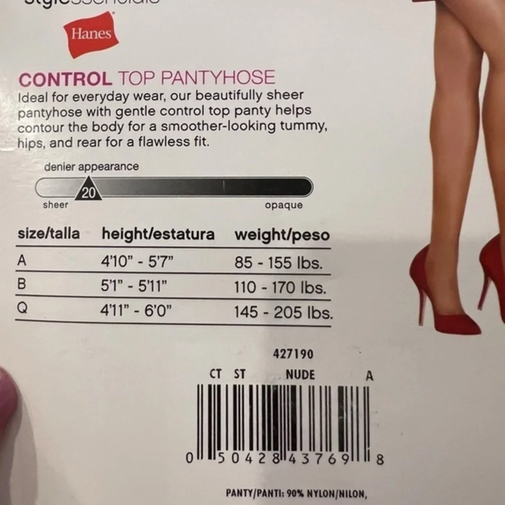Hanes Stylessentials Control Top Pantyhose 2 Pack Nude Size A Sheer‎ Leg & Toe